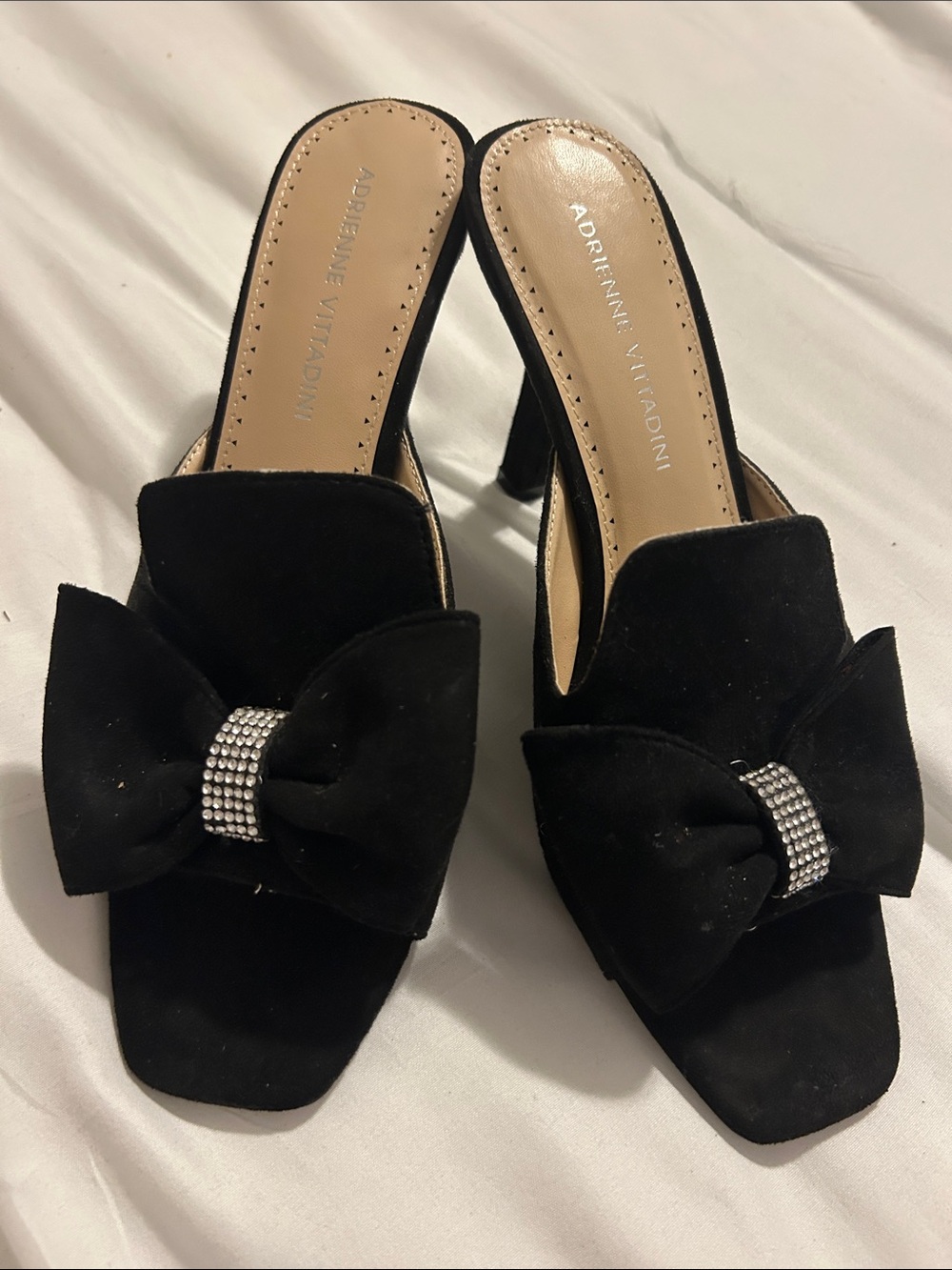 Adrienne Vittadini Black Bow Slip-On Heels